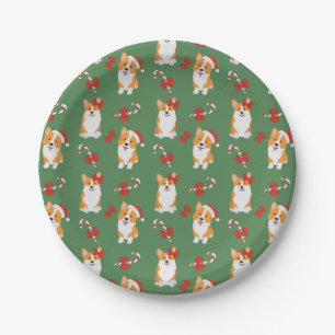 Prato De Papel Corgi Christmas Candy Cane Pattern
