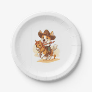 Prato De Papel Corgi Cowboy � Cão de Rodeio Western