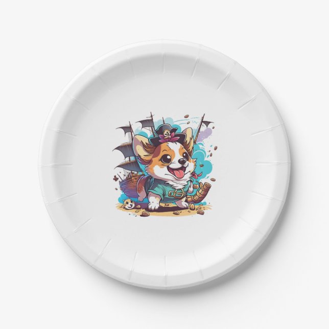 Prato De Papel Corgi Dog Pirate (Frente)