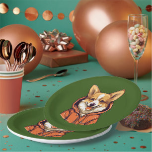 Prato De Papel Corgi Engraçado Vestindo Moletom