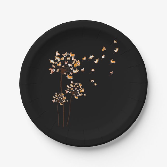 Prato De Papel Corgi Flower Fly Dandelion Cubo Cão Lover (Frente)