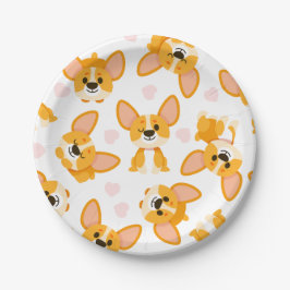 Prato De Papel Corgi Fofo com Corações de Aniversário