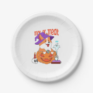 Prato De Papel Corgi Halloween