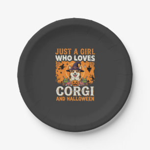 Prato De Papel Corgi Halloween Bruxa Menina Horror Vintage