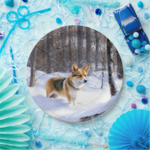 Prato De Papel Corgi Let It Snow Natal