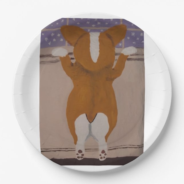 Prato De Papel Corgi looking out window (Frente)