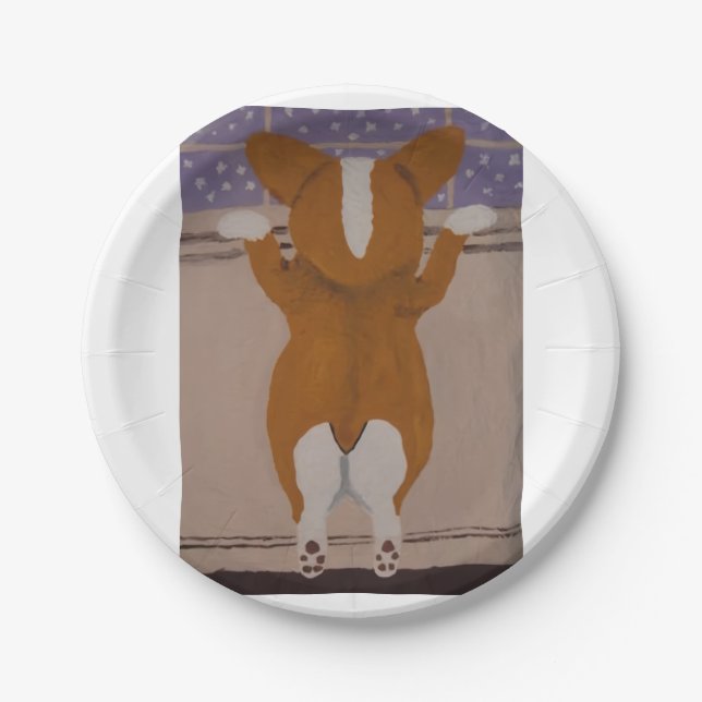 Prato De Papel Corgi looking out window (Frente)