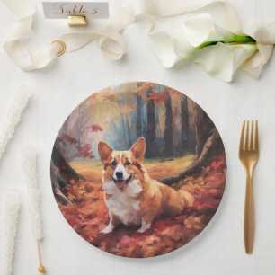 Prato De Papel Corgi no Outono Folhas Caídas Inspiram