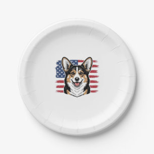 Prato De Papel Corgi Patriótico Bandeira Americana Desenho Vetori