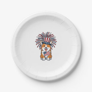 Prato De Papel Corgi Patriótico Fogos de Artifício Cão Desenho Ve