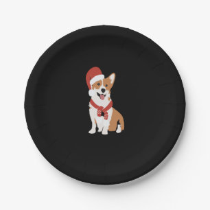 Prato De Papel Corgi vestindo um chapéu santa