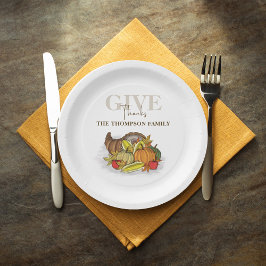 Prato De Papel Cornucopia Elegante de Ação de Graças no outono