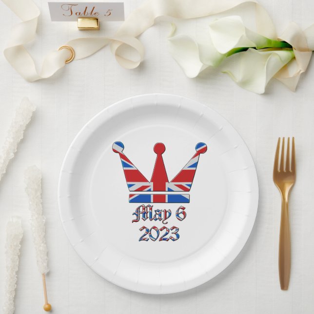Prato De Papel Coroa com Union Jack King Charles Coronation (Casamento)