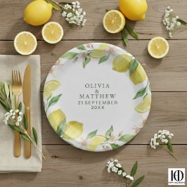 Prato De Papel Coroa de Aquarela Casamento Cítrico Mediterrâneo