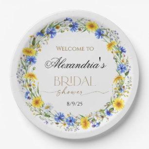 Prato De Papel Coroa de Bem-Vindo com Flores Silvestres Azuis Ama