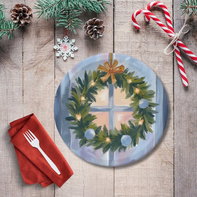 Prato De Papel Coroa de Natal em Aquarela (Criador carregado)