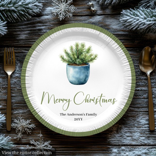 Prato De Papel Coroa de Natal Moderna Boho em Estilo Botânico (Modern Boho Christmas Wreath in Botanical Style

)