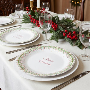 Prato De Papel Coroa de Natal simples vermelha e verde