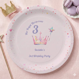 Prato De Papel Coroa de Princesa 3º Aniversário Realeza Tripla