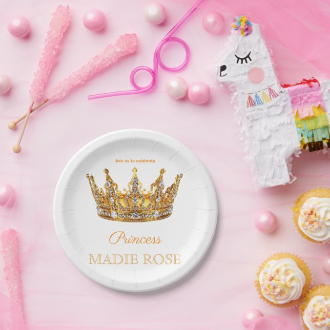 Prato De Papel Coroa de Princesa Dourada Conto de Fadas Aniversár (Festa)
