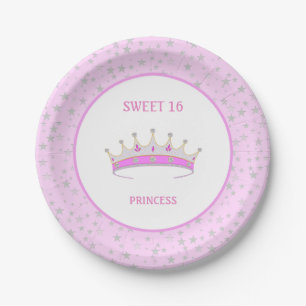 Prato De Papel Coroa de Princesa Sweet 16 & Confetes de Estrelas