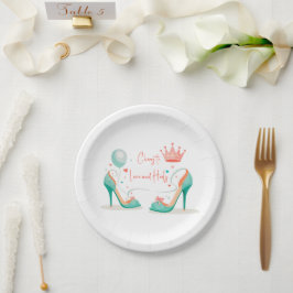 Prato De Papel Coroa e Saltos Altos – Tema Rosa e Verde Mentol Gl