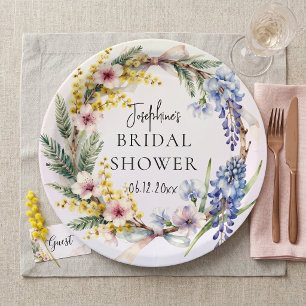 Prato De Papel Coroa Floral de Primavera em Aquarela para Chá de 