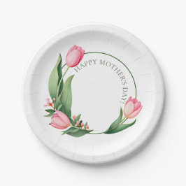 Prato De Papel Coroa Floral de Tulipa Rosa Suave Dia das Mães