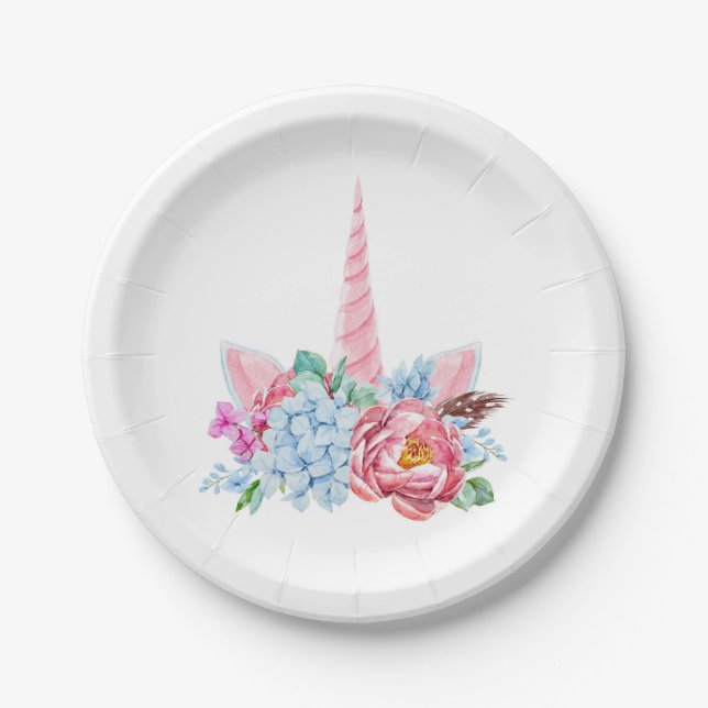 Prato De Papel Coroa Floral Unicorn (Frente)