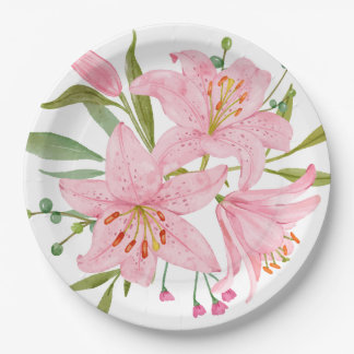 Prato De Papel Corte de preço de Lírios Orientais rosa ilustrados