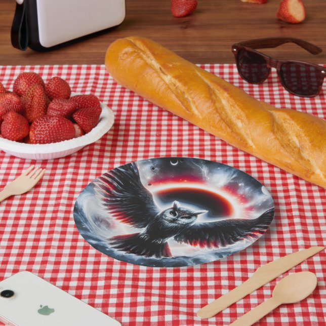 Prato De Papel Coruja Celestial Cósmica Mística (Piquenique)