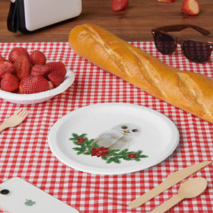 Prato De Papel Coruja de Natal com Neve Branca