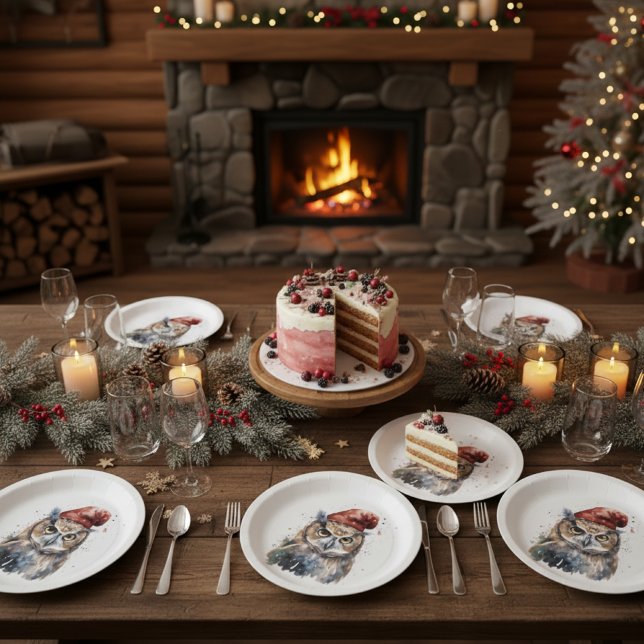 Prato De Papel Coruja Invernal Encantada, personalizada (Criador carregado)