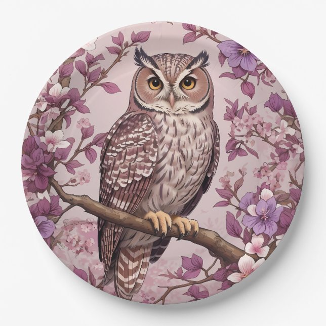 Prato De Papel Coruja Roxo-Roxo Elegante (Frente)
