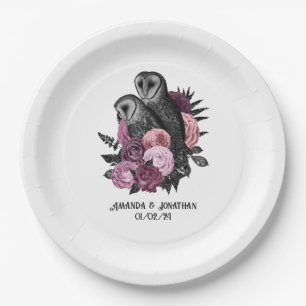 Prato De Papel Corujas Glam Gótico Floral Malva