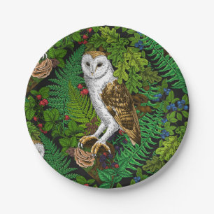 Prato De Papel Corujas, samambaias, carvalho e bagas