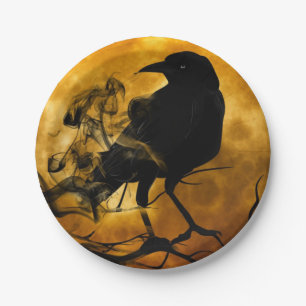 Prato De Papel Corvo e lua de colheita caem
