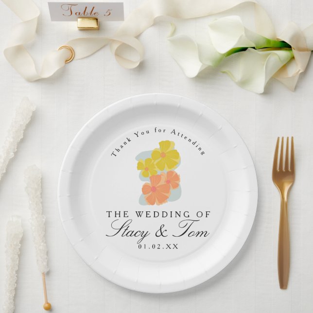 Prato De Papel Cosmos de Primavera Floral Desenhado à Mão Casamen (Casamento)