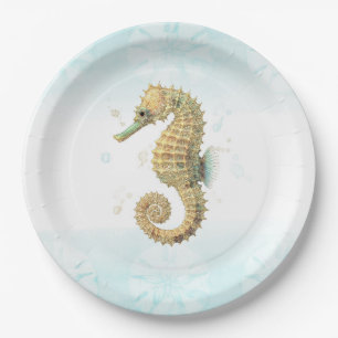 Prato De Papel Costeira Costeira de Seacavalo Teal e Dourada Wate