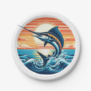 Prato De Papel Costume Costeiro/ náutico/ praia marlin pôr do sol