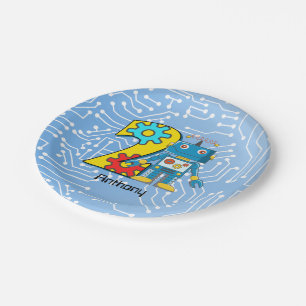 Prato De Papel Costume do segundo aniversário do robô