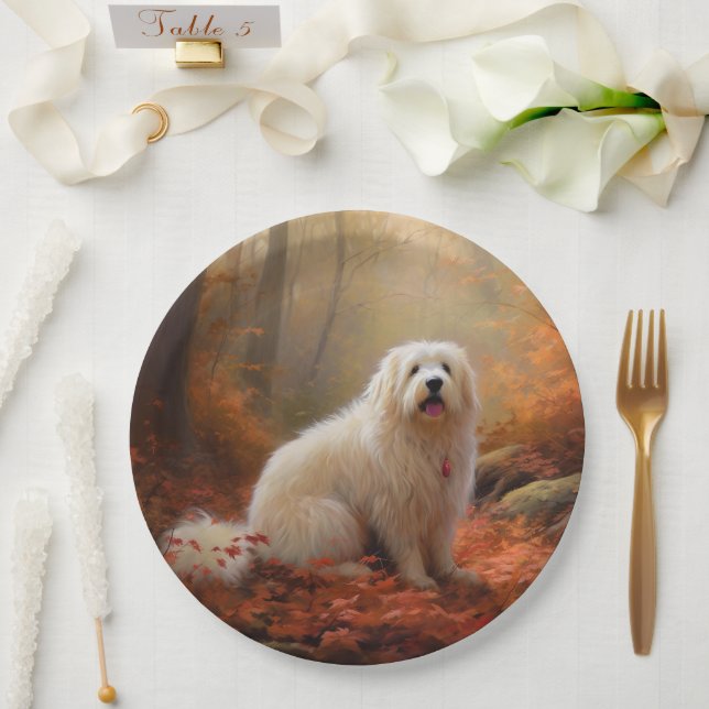 Prato De Papel Coton De Tulear nas Folhas de Outono Caem Inspiram (Casamento)