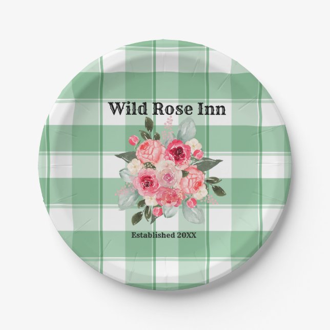 Prato De Papel Country Gingham Wild Rosas B & B (Frente)