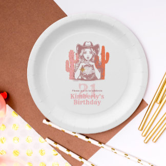 Prato De Papel Country Pink Cowgirl Disco 21st Birthday Party