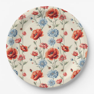 Prato De Papel Country Poppy e Dahlia Toile