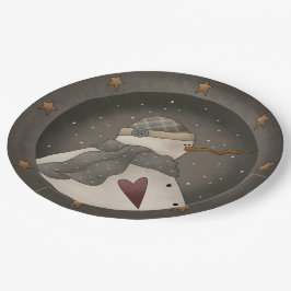 Prato De Papel Country Primitive Snowman