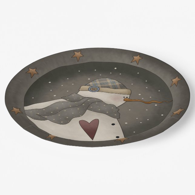 Prato De Papel Country Primitive Snowman (Inclinado)