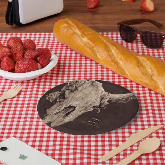 Prato De Papel Country Rodeo Western Brown Bull Crânio (Piquenique)