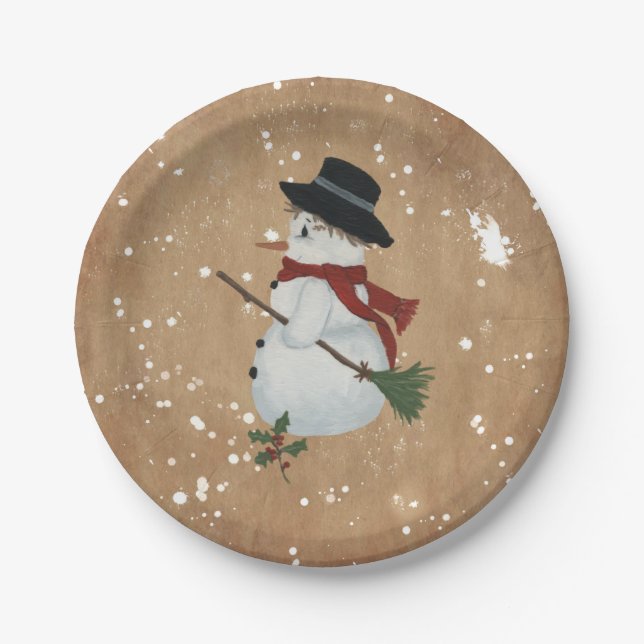 Prato De Papel Country Snowman Paper Plates (Frente)