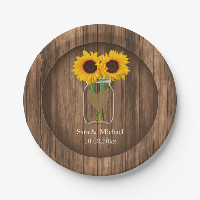 Prato De Papel Country Sunflower Mason Jar (Frente)